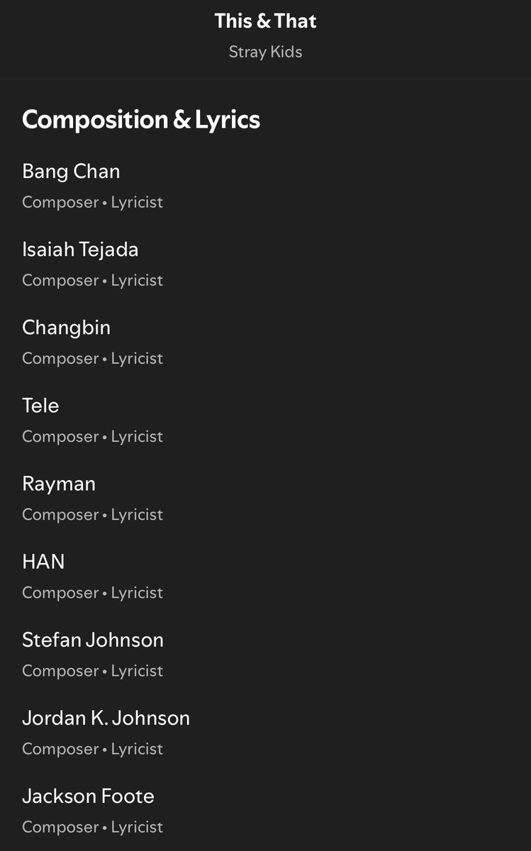 minnieverse0's tweet photo. this is the first time ive seen so many credits on a straykids song 😭😭 https://t.co/YhxRf5yxsD