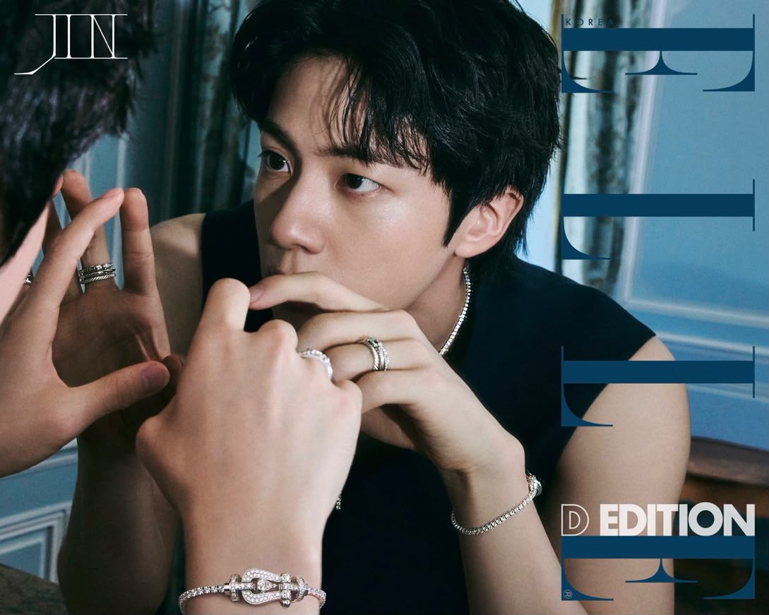 TheePopCore's tweet photo. JIN looks like a character straight out of a novel, serving divine, princely visuals for ELLE Korea. https://t.co/yoN6o3GN5H