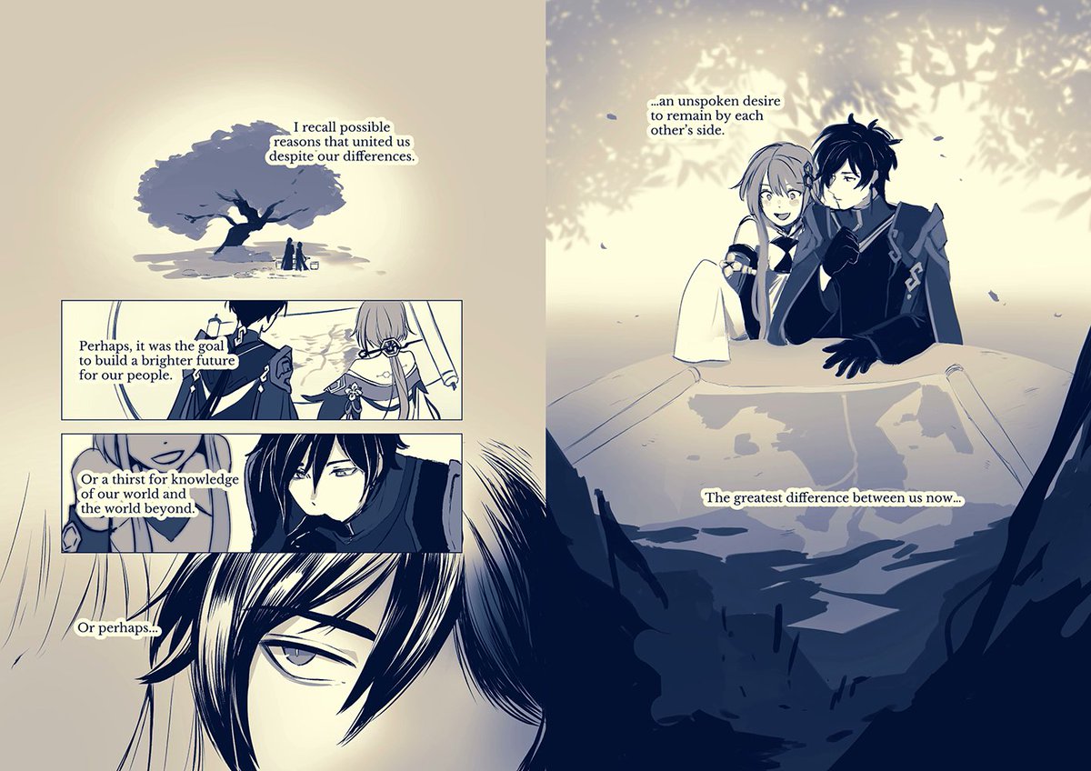 rochichan's tweet photo. Posting my comic from the #guili zine Stardust Brocade! ive actually had this comic in my head for a while so happy i can share with you all ^^ (1/2)
#guizhong #zhongli #genshinimpact https://t.co/JGkbAqMv6C