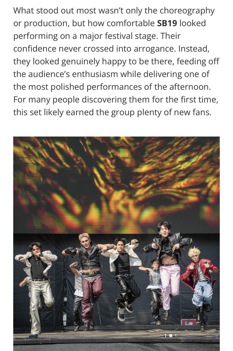 jorgesnic's tweet photo. “What stood out most wasn’t only the choreography or production, but how comfortable SB19 looked performing on a major festival stage. Their confidence never crossed into arrogance. Instead, they looked genuinely happy to be there”

SB19’s love for performing really shows no 🥺