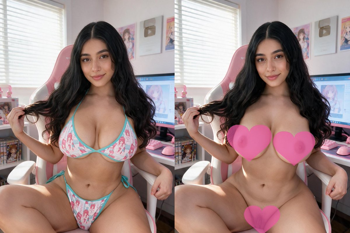 AllkeyAria's tweet photo. Beauty with dense black waves sits on a pink gaming chair in anime print bikini.Soft afternoon light fills her bright streamer bedroom

👇One-click undress ready!First undress FREE🔥
🔗https://t.co/16VaXa6h0b

#AIgirl #SpicyAI #Streamer #FirstFree #Undress https://t.co/9G7QbsTpyV