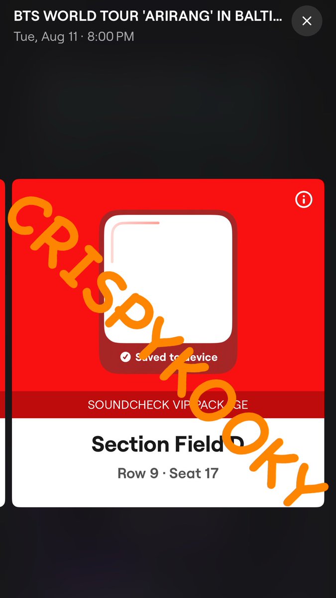 crispykooky's tweet photo. WTS VIP BTS TICKETS FOR BALTIMORE

Have 4x (Section D, Row 9, Seats 14-17)

SELLING FACE VALUE

(We will meet you at the venue since we also have VIP to get you in!!!) 

Please DM if interested, serious buyers only!!! https://t.co/5exxru93Jt