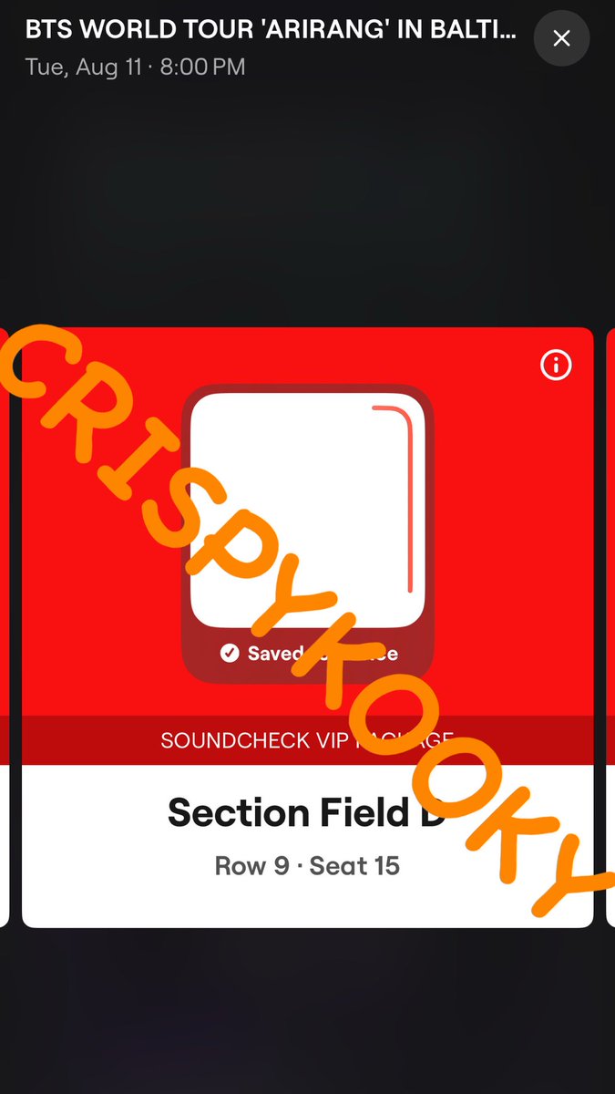 crispykooky's tweet photo. WTS VIP BTS TICKETS FOR BALTIMORE

Have 4x (Section D, Row 9, Seats 14-17)

SELLING FACE VALUE

(We will meet you at the venue since we also have VIP to get you in!!!) 

Please DM if interested, serious buyers only!!! https://t.co/5exxru93Jt