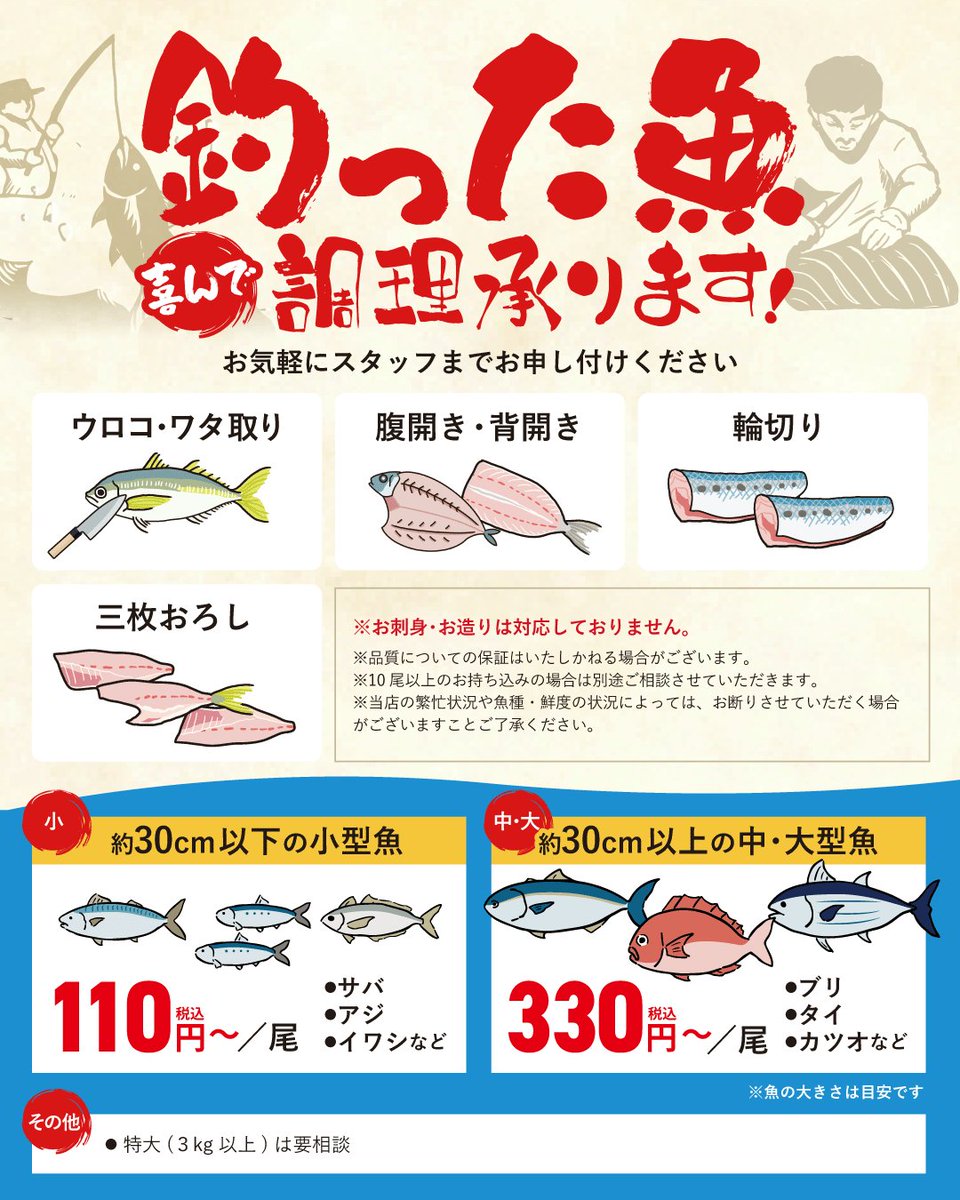 ryutsukouhou's tweet photo. 🐟釣り好きさん集まれ！🐟
あなたの釣ったお魚、プロがきれいに捌きます✨

今回のお客様が釣り上げたのはこちら！ドン！！
🐟️️アジ3匹‼️
🐟️ハタ1匹‼️
🐟️レンコダイ1匹‼️

����今回の加工賃は550円でした🪙

✨️オオカタ様✨️
ご依頼・SNSへ掲載する許可もいただき、ありがとうございます😄 https://t.co/JJXuoRunOC