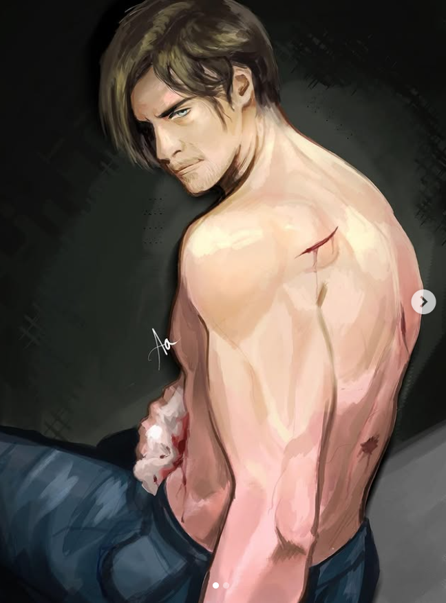 Aalis_Artist's tweet photo. Naked Leon 🥰 I love his shirtless mod, God bless to whoever makes it.  
#ResidentEvil #Gameart #LeonKennedy https://t.co/g8CQk15Apz