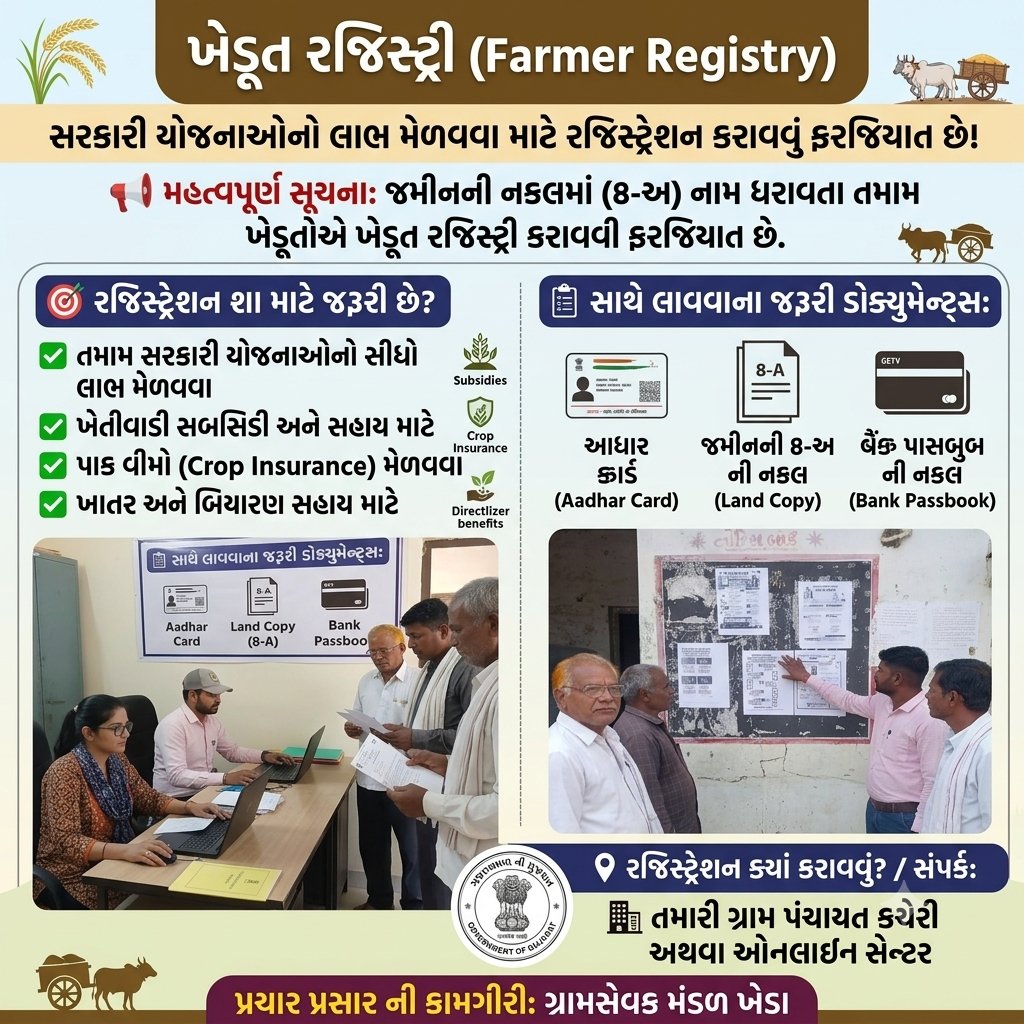 khedaGSmandal's tweet photo. ખેડા જિલ્લાના વિવિધ ગ્રામ્ય વિસ્તારમાં ગ્રામસેવક શ્રી દ્વારા ફાર્મર રજિસ્ટ્રી નો પ્રચાર પ્રસારની કામગીરી@DDO_Kheda
@collectorkheda #Krushi_Utpadakta_Vrudhdhi_Abhiyan #gramsevak
@Guj_gramsevak
@gujagridept
@rcmeenaias
@Dwivedi_D
@jitu_vaghani
@CMOGuj
@irushikeshpatel
@GujPRHDept https://t.co/oddXlQCgS6