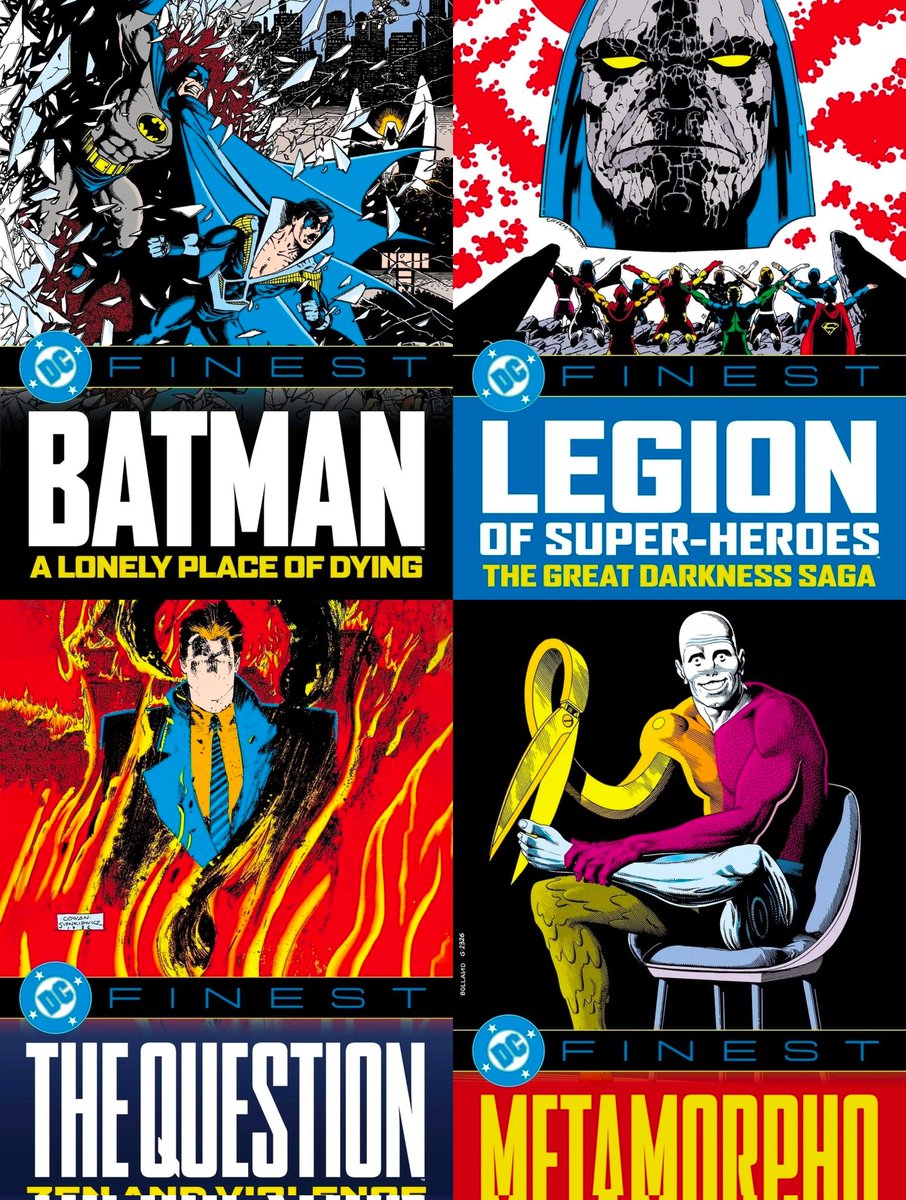 dcuworld's tweet photo. DC Comics have announced New DC Finest books out in 2027!

•Batman: A Lonely Place of Dying
•Legion of Super-Heroes: The Great Darkness Saga
•The Question: Zen and Violence 
•Metamorpho: How to make a Superhero

Via:(https://t.co/tMB83dcjs7) https://t.co/A9NkFubl2E