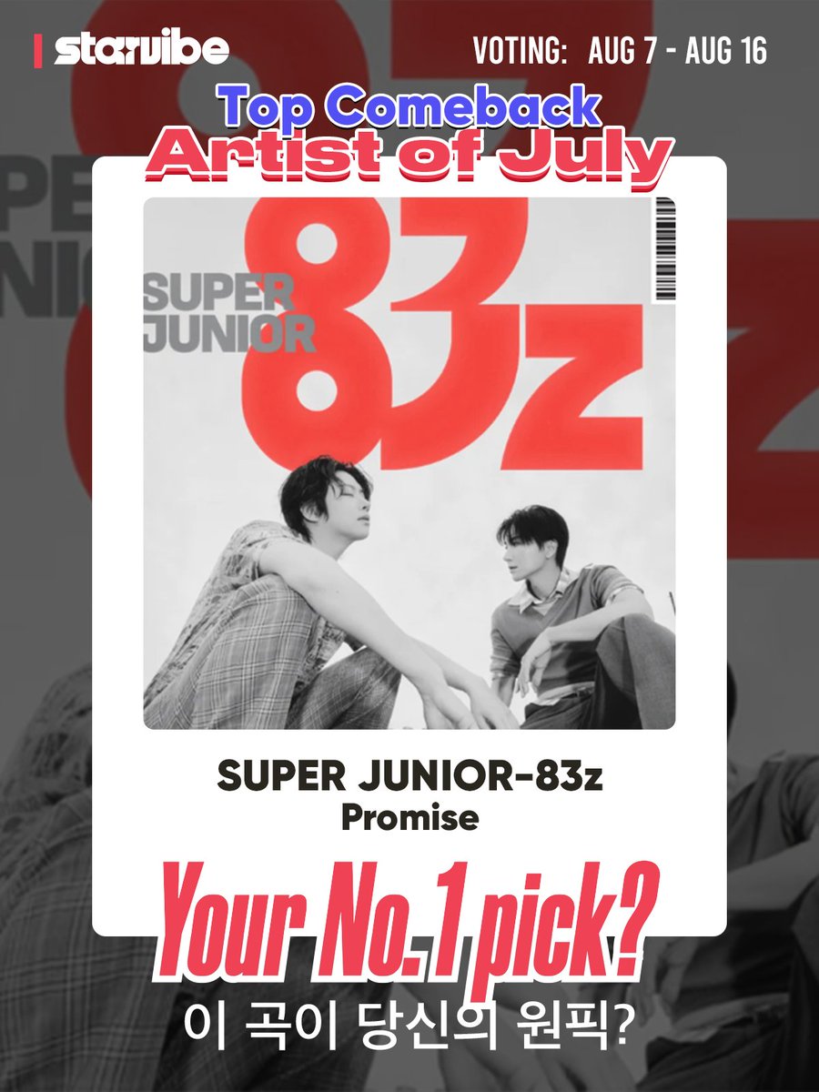 starvibe2015's tweet photo. 🚀 #SUPERJUNIOR83z 's "Promise" is trending hard!
📢 Currently leading the July Comeback Artists leaderboard!
🗓️ Aug 7 – Aug 16 (KST)
🔗 https://t.co/Og1BrC1sEu

📍 Reward (1st place winner chooses ONE):
• Seoul U-PLEX Billboard Domination (Outdoor billboard + 🔥) — 1 day
OR
• YUNIKA VISION at Alpen Tokyo, Tokyo — 1 day
OR
• MBK Center LED screen in Bangkok, Thailand — 3 days
#SUPERJUNIOR