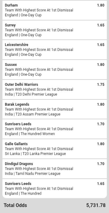 Given19911's tweet photo. Cricket team with highest scores 
💥BW671E3ABB💥

Double chances &amp; over 1.5 goals 
💥BW6717A1A3💥

First half Multigoals 
💥BW67171520💥

First half double chances 
💥BW6716555B💥 https://t.co/W8DtFxjEWq