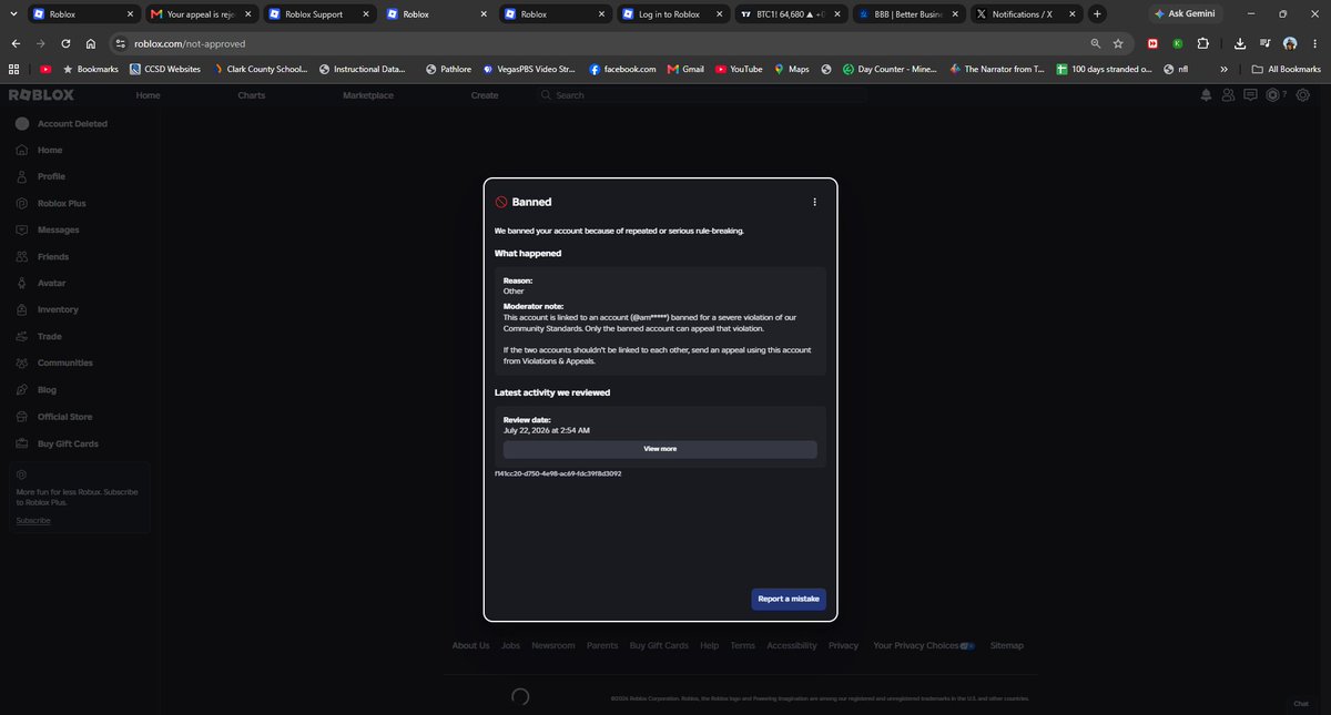 AnthonySharpJr's tweet photo. @Roblox @KreekCraft @RobloxNewsroom @realRubenSim  I need help I am submitting this complaint because I believe Roblox's account enforcement process was unfair and lacked sufficient explanation.

I have owned my Roblox account, "gests4187," since 2017 and have invested a significant amount of time and money into it over the years. My younger sister also has a Roblox account that I created for her. Because she is a minor, I linked her account to mine through Roblox's parental features.

Recently, both accounts were permanently banned. The moderation notice on my account states only that it is linked to another account that allegedly committed a severe violation of the Community Standards. However, neither account was given a clear explanation of what that severe violation actually was. The notices simply reference a linked account and use a generic reason, leaving me unable to understand or meaningfully respond to the allegations.

I appealed the decision through Roblox's official process. My appeals were denied with a template response stating that my account violated the policy regarding creating or using an account to avoid enforcement against another account. I have never intentionally used my account to evade a ban. My account existed for years before this enforcement, and the accounts were linked because they belong to siblings, not because they were created to bypass moderation.

I am requesting that Roblox conduct a meaningful manual review of both accounts, explain the basis for the enforcement, and, if the accounts were linked in error or the enforcement was applied incorrectly, restore my account.

I am not asking for special treatment. I am asking for transparency, a fair review, and a clear explanation of the enforcement action.  #robloxㅤ