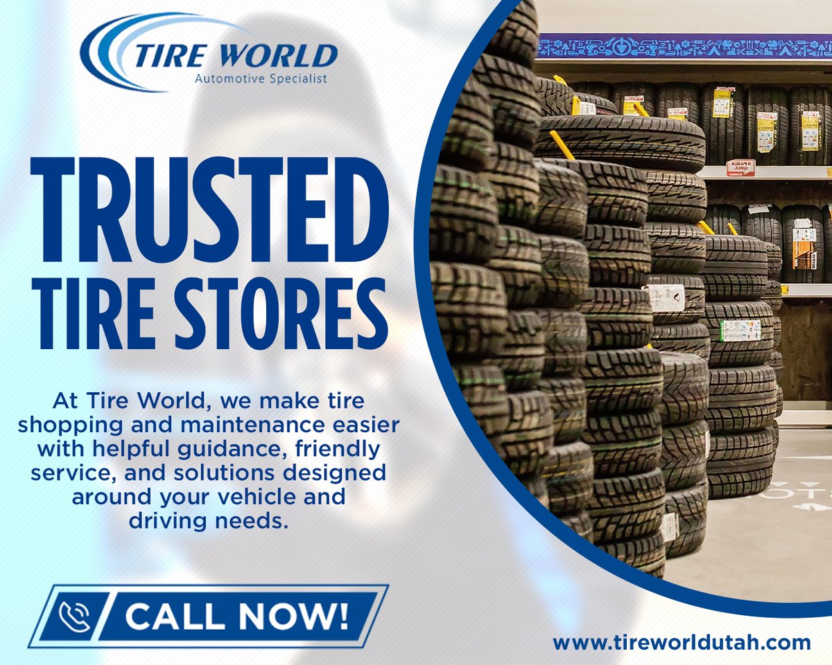 TireWorldSLC's tweet photo. 🛞 Looking for trusted tire stores in Salt Lake City? Tire World helps drivers find the right tires with friendly guidance and dependable service. Visit Tire World for solutions made for your vehicle. 🚗

🌐 https://t.co/wNNZdeAoh4

#TireStoresSaltLakeCity #TireWorld https://t.co/dkewy0uQnY