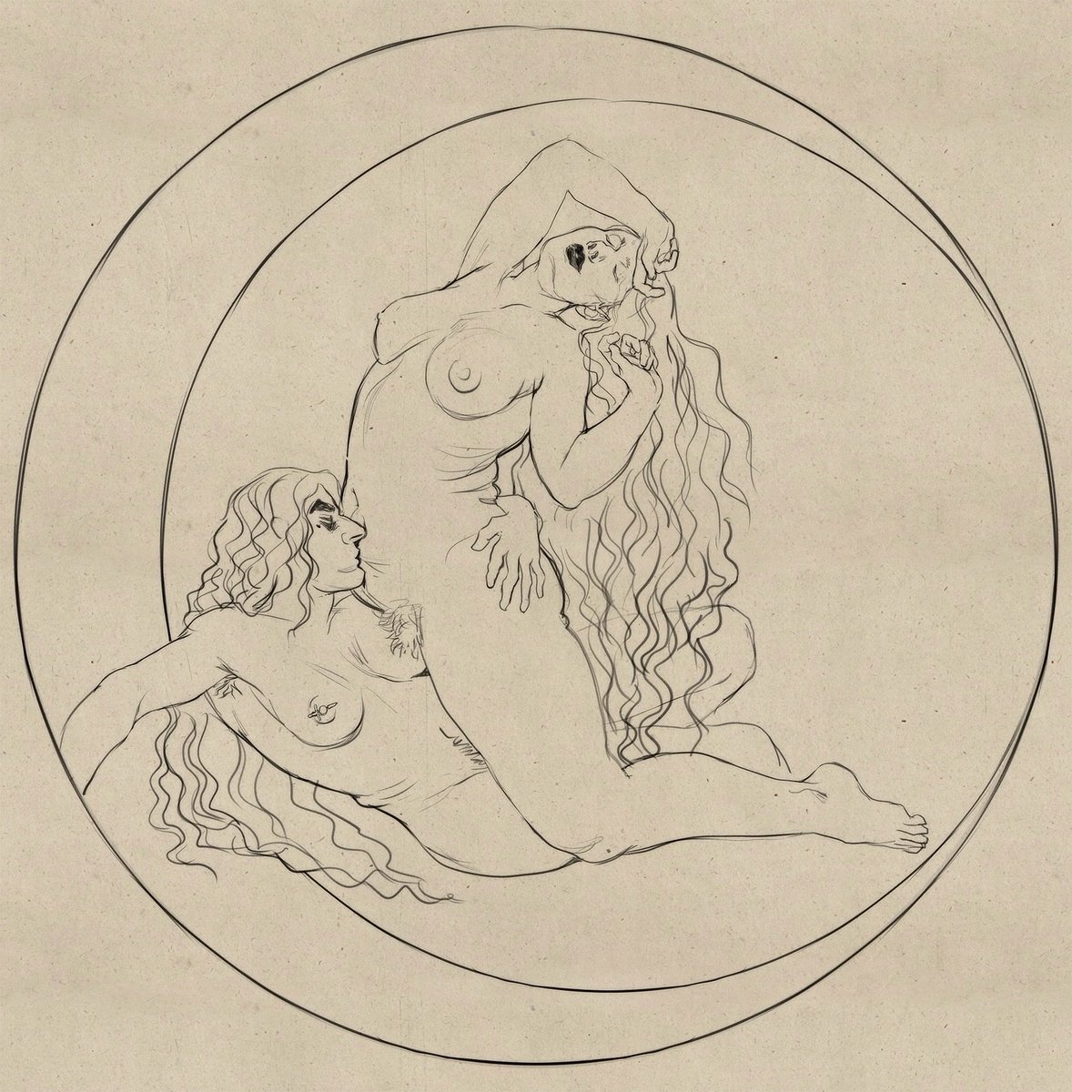 mratinyak's tweet photo. wanted to redraw some stuff from “a homage to sappho” by norman lindsay but with my ocs https://t.co/L5FEFkRYYl