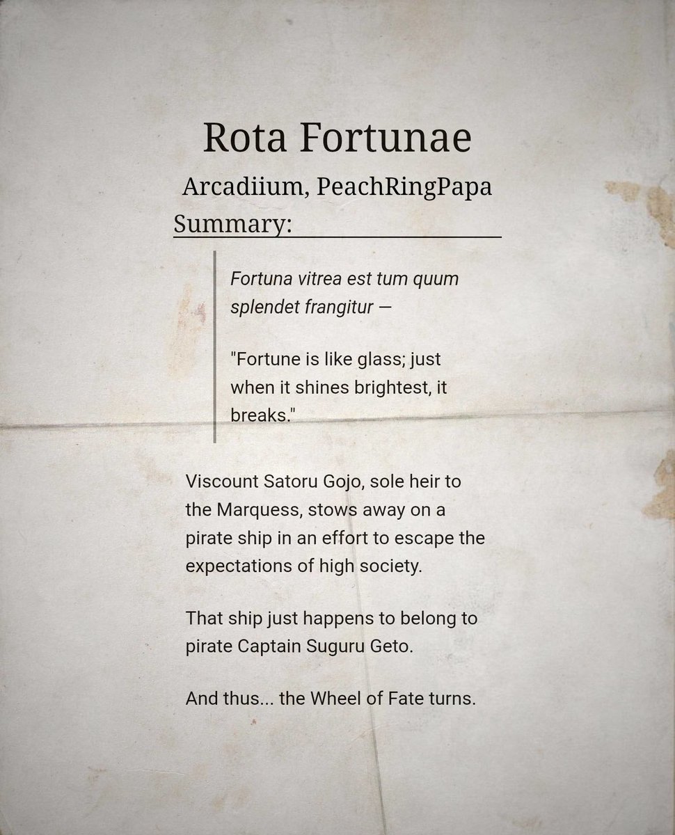 arcadiiums's tweet photo. Rota Fortunae

Explicit | 31.5k words – chapter 2/? | WIP, ongoing 

Co-written w/ @PeachringPapa

Pirate AU, Nobility Satoru, Pirate Captain Suguru

somno, exhibitionism

#夏五 | #gego | #satosugu

https://t.co/FLRcHWyWg9 https://t.co/QiOYpGI6t9