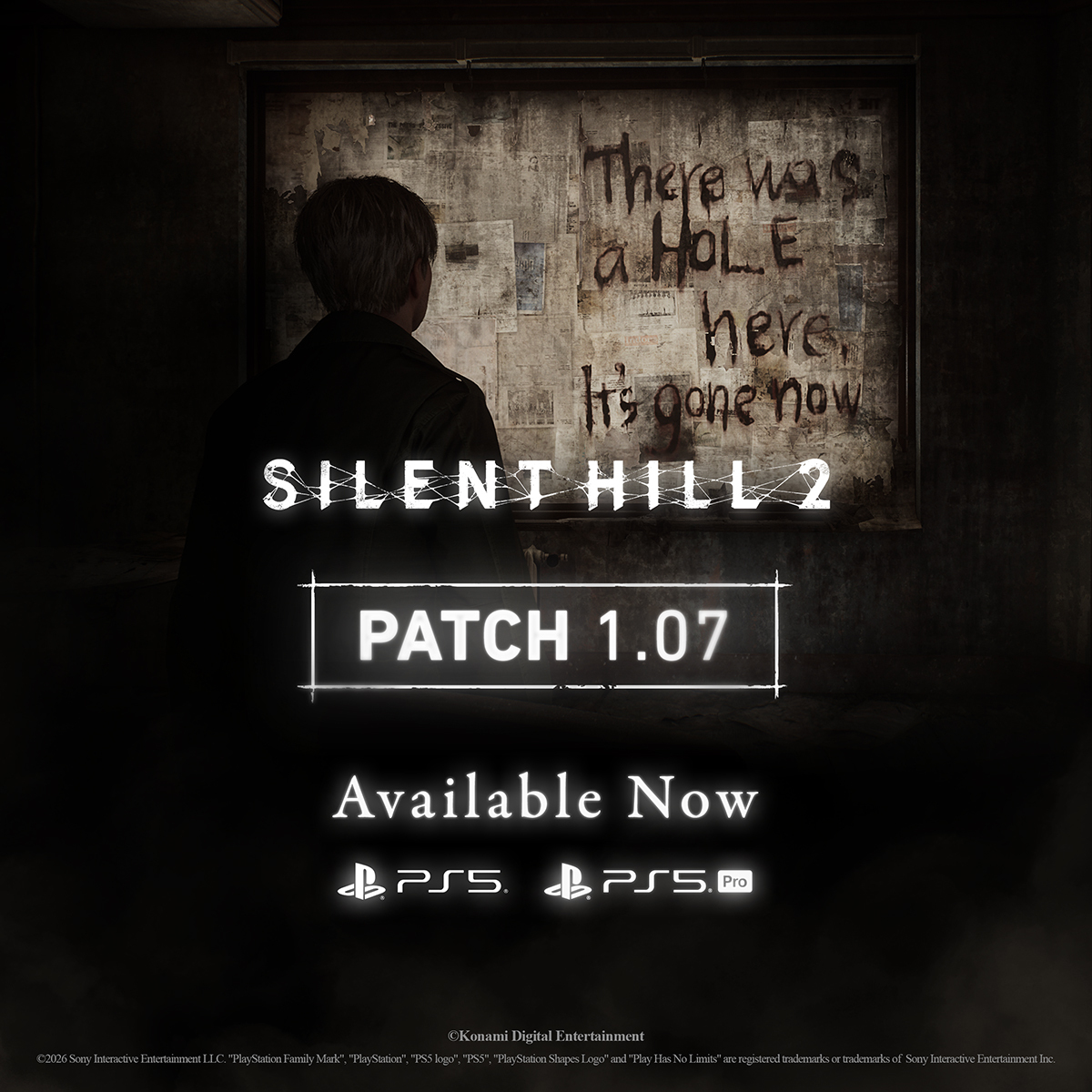 BlooberTeam's tweet photo. #SILENTHILL2 players! We're happy to announce that Patch 1.07 for PlayStation 5 Pro version is now live! 

The update improves performance across both graphics modes, fixes shadow flickering, and reduces ghosting. It also includes numerous visual improvements and bug fixes.

https://t.co/jMqbc8M2F4

#SILENTHILL