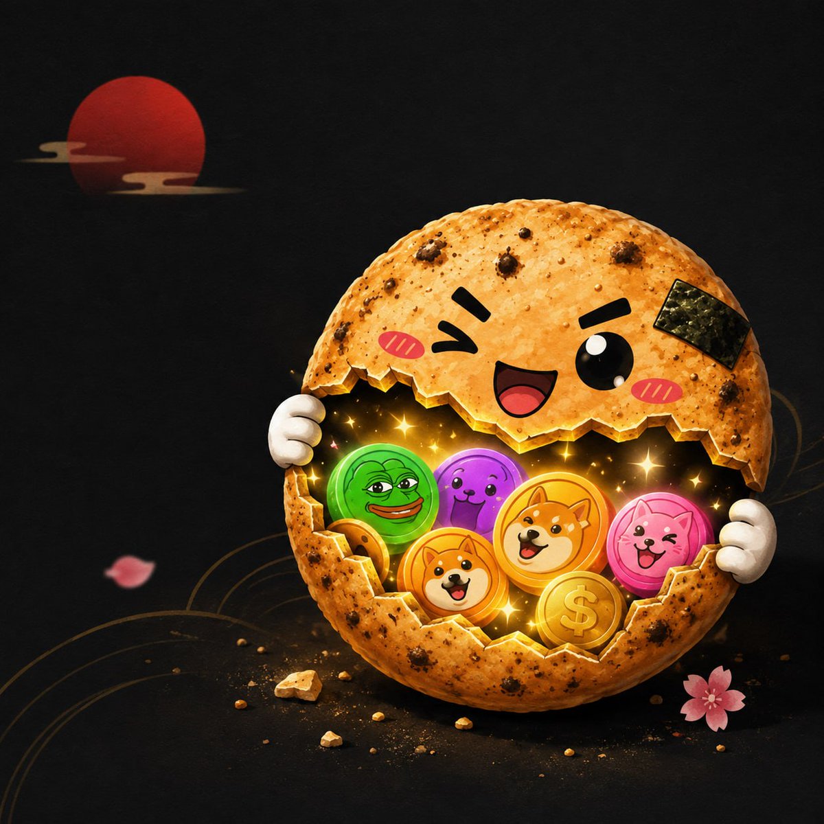 Senbei_Memes's tweet photo. Some people chase memes on the timeline.

We hide them inside rice crackers. 🍘

Crack a SENBEI. Keep the meme, or take the stable value. https://t.co/rgNbn0LuUN