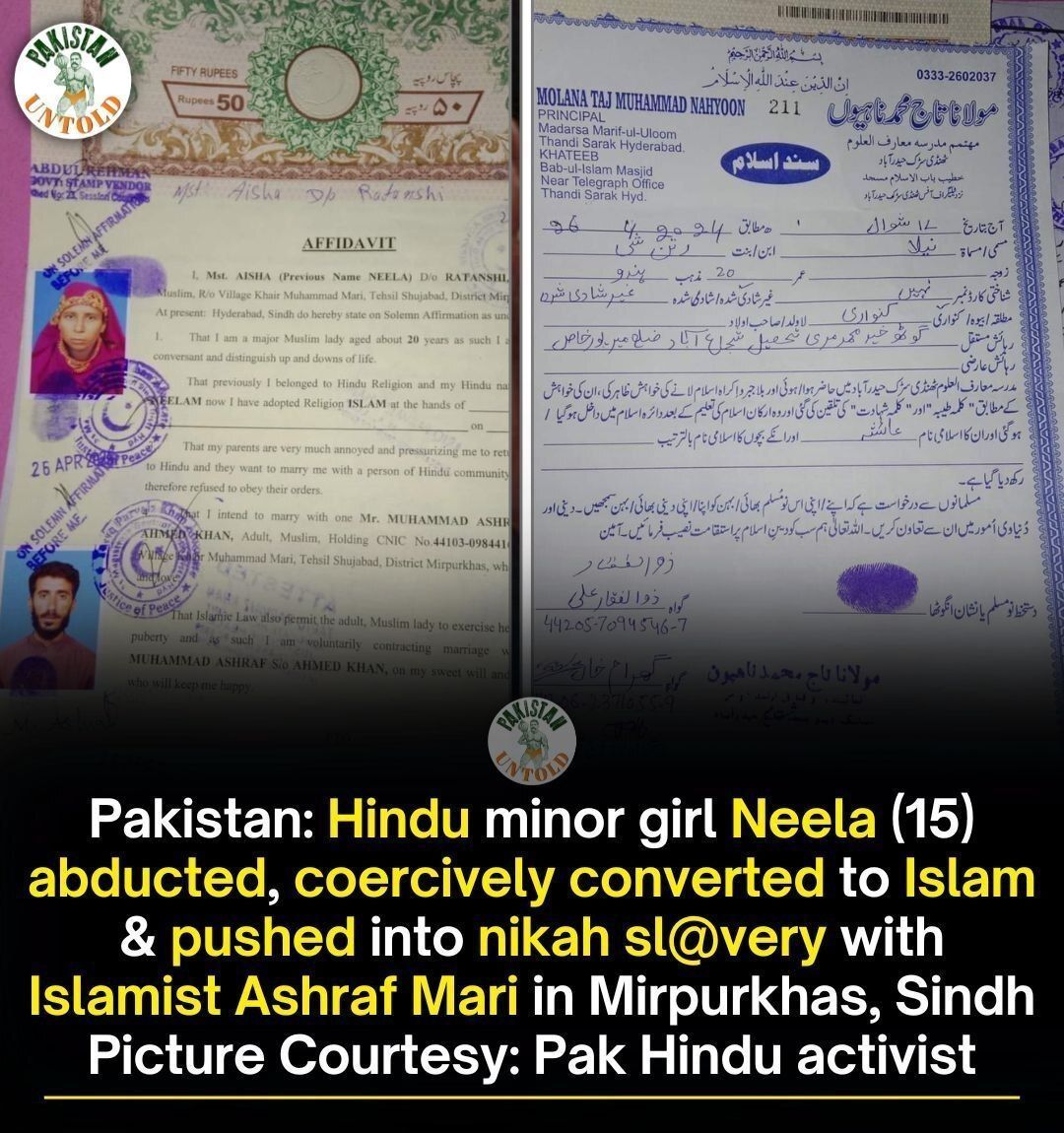 pakistan_untold's tweet photo. 15 yr old Pak Hindu girl was abducted and forcibly converted to Islam for nikah slavery. 

This is the grim reality for Hindu girls in Islamic Pakistan. They are not just facing occasional danger — they are facing a slow but steady campaign of abduction, conversion, and sexual enslavement that continues unchecked.