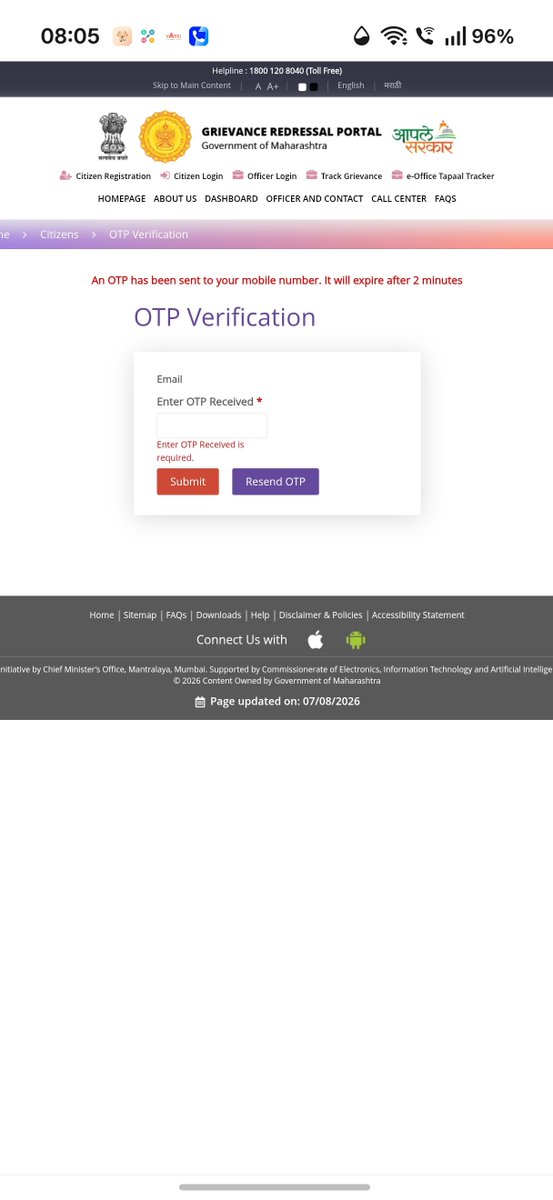 dsdhuri's tweet photo. Dear sir, madam
Apale Sarkar griviance portal is not working properly.
We are unable to login same.
Mobile OTP is not getting generated.
I have sent alert earlier also but things are not changed.
pl help
Regards
Dhuri
9768111547
@MahaChiefSec https://t.co/Mr5Rv4vBnn