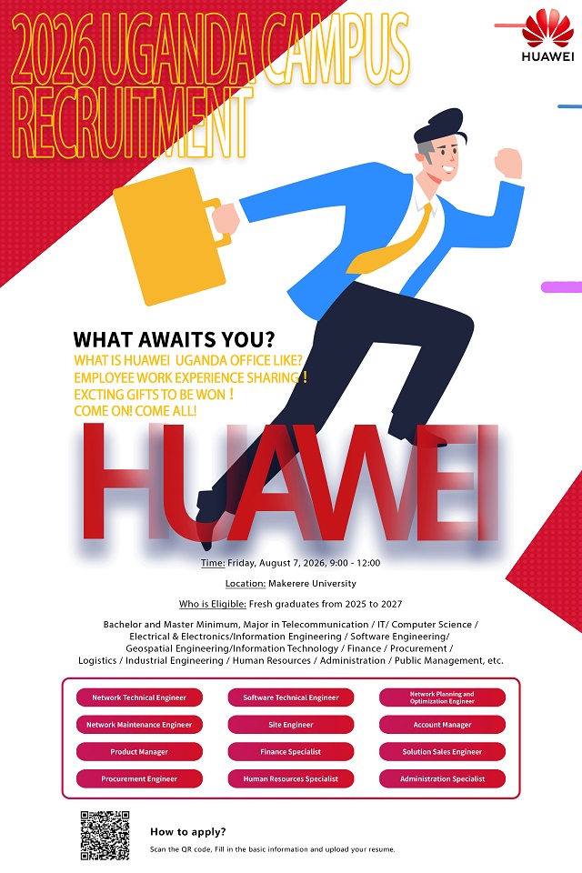 CosarnT's tweet photo. Huawei Uganda Campus Recruitment Drive is TODAY!

📍 Makerere University, Main Building
🕘 9AM–12PM
Open to fresh grads (2025–2027) in IT, Computer Science, Engineering, Finance &amp; more.

Full details + registration link 👇
 https://t.co/YT4S56xOS1

#HuaweiUganda #Jobs #ICTUganda https://t.co/qMdzjdxEb0