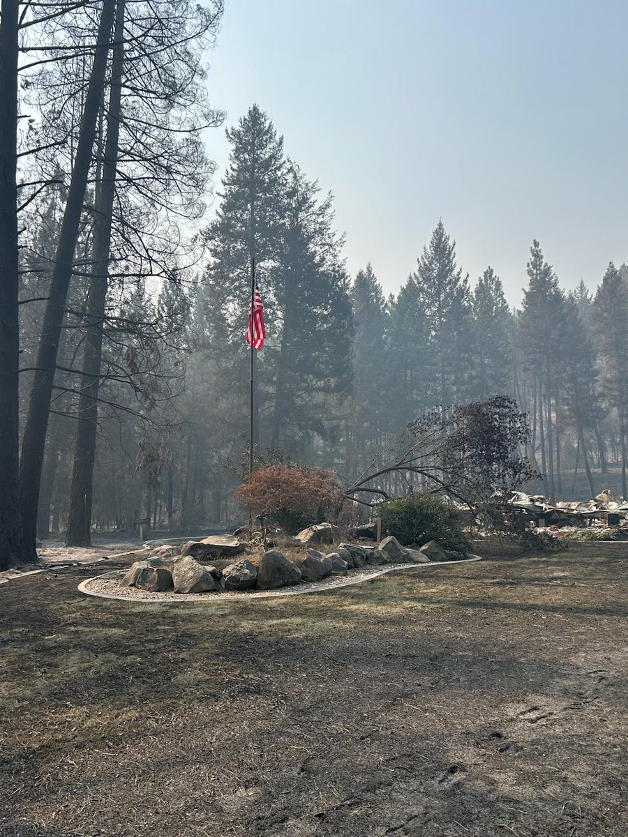 RepMattShea's tweet photo. UPDATE: Spokane, Washington, Fires:
Our friends who lost everything took down the old flag and put up a new one. Old Glory is resilient just like America and just like Americans.  Thank you everyone for praying!  Credit: Samantha Simmons https://t.co/SBFccegajj