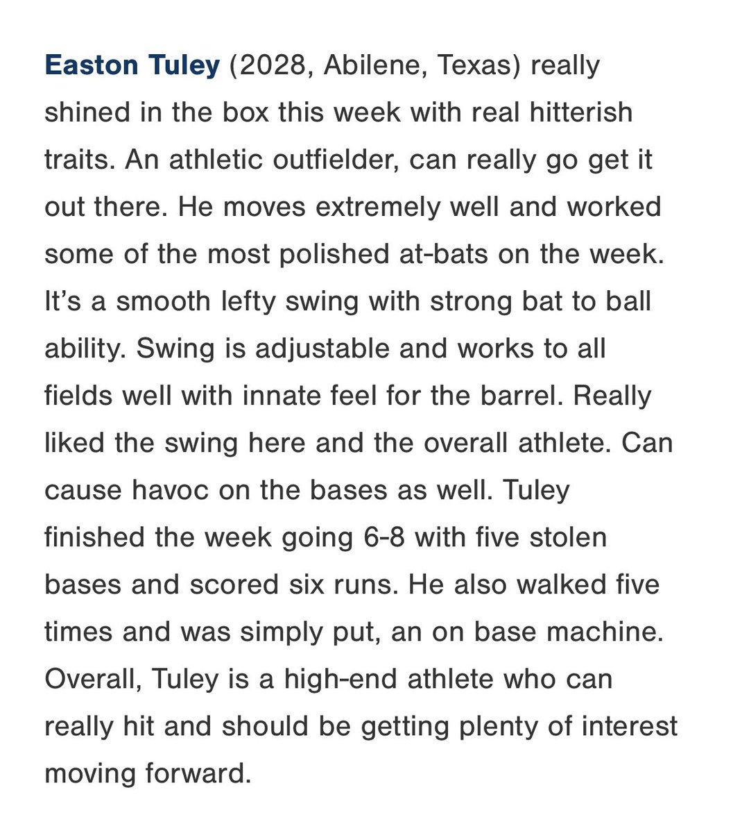 etuley_17's tweet photo. Thank you @PG_Scouting for the write up!
@TxAngelsBB @ftrstarsseries @_JeremyBooth @DST_Morris @Josh_Lee_28 @rmoen24 https://t.co/yj8Fb7I0ID