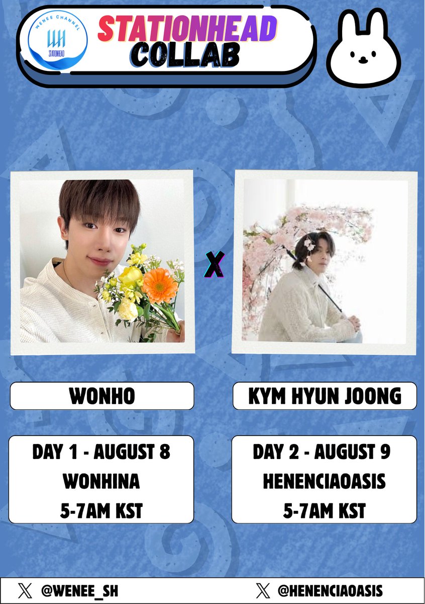 wenee_sh's tweet photo. 📢  Collab Announcement! 📢

💀KYM HYUN JOONG X WONHO🐰

🗓️ DAY 1, AUG 8  ⏰ 5AM-7AM KST

📍 https://t.co/qcqSCLvDr0

🗓️ DAY 2, AUG 9  ⏰ 5AM-7AM KST

📍 https://t.co/epsSv1N8bH

#kimhyunjoong #henecia #WONHO #CORE #원호 https://t.co/PBIivqJvFe