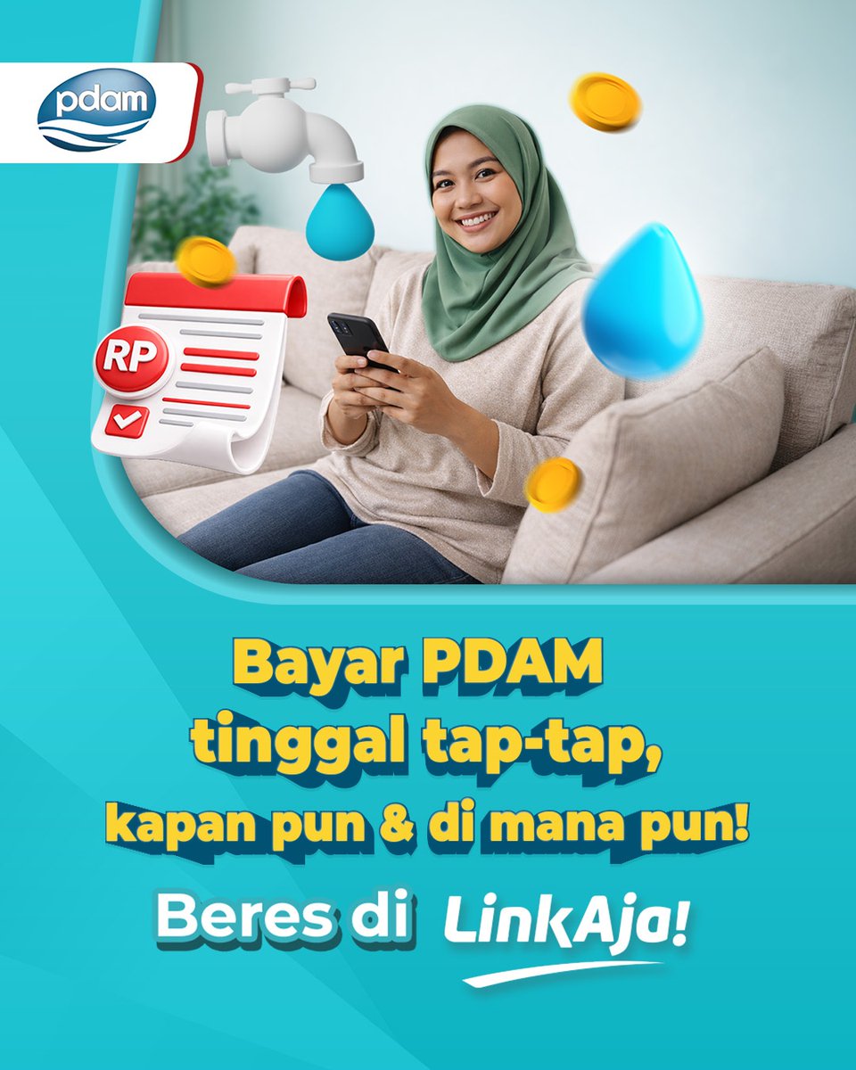 linkaja's tweet photo. #SemuaBeres Bayar kebutuhan terutama PDAM di LinkAja tinggal tap-tap jadi lebih gampang.

Informasi lengkap di https://t.co/mTAjQ8XzDc

Customer Service: https://t.co/WVrOoo35o0 https://t.co/onaNGhF4mk
