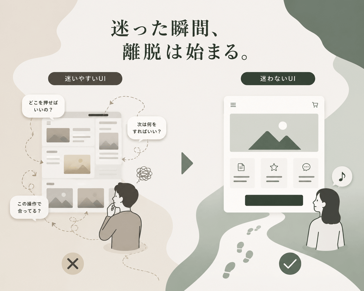 elengine's tweet photo. ユーザーは、画面を見て迷った瞬間に
少しずつ離脱しやすくなります。

「どこを押せばいいのか分からない」
「次に何をすればいいのか分からない」
「この操作で合っているのか不安」

こうした小さな迷いが積み重なると、
サービスやコンテンツから離れるきっかけになります。

UI/UXでは、見た目の美しさだけでなく、
ユーザーが不安なく進める導線設計が大切です。

ElEngineでは、ユーザーの迷いを減らし、
自然に行動できるUI設計を意識しています。

ご相談はこちら👉
https://t.co/1GL7r9gp3k