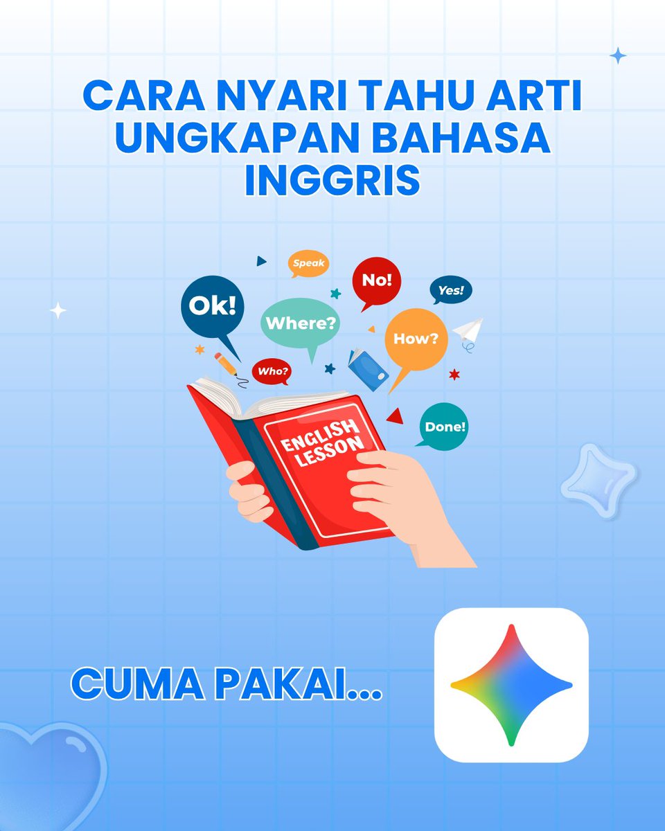 Vallms05's tweet photo. Dulu kalau nemu ungkapan Bahasa Inggris, aku cuma nerjemahin per kata. Ternyata banyak yang artinya beda jauh. Sekarang aku pakai Gemini buat ngerti maknanya sesuai konteks. 📖✨

@googleindonesia 
#TeamGoogle #GoogleStudentAmbassador #GSA2026 #Gemini #GoogleAI https://t.co/4nYzR1YgFj