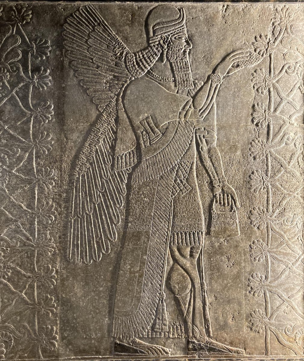 archaeologyart's tweet photo. Winged genie fertilizing a date tree, from the Palace of Ashurnasirpal II in Nimrud. Assyrian, 884-860 BC. Nelson-Atkins Museum of Art, Kansas City, Missouri. https://t.co/mv1E0lUdSY