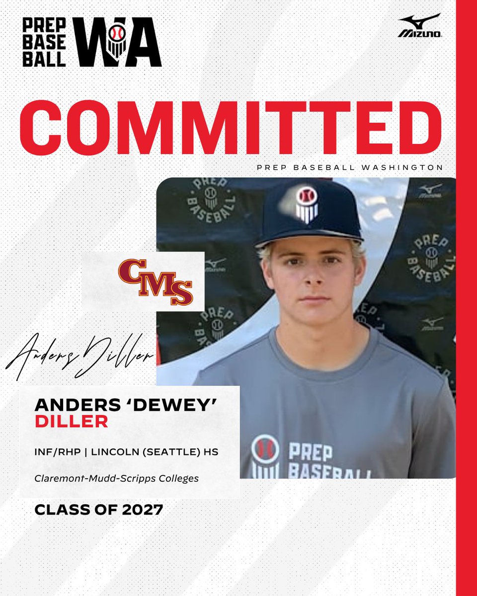 PrepBaseballWA's tweet photo. 🚨 𝐂𝐎𝐌𝐌𝐈𝐓𝐌𝐄𝐍𝐓 𝐔𝐏𝐃𝐀𝐓𝐄 🚨

'27 INF/RHP Anders 'Dewey' Diller (Lincoln) has committed to Claremont-Mudd-Scripps Colleges

@Andersdiller https://t.co/Eythk2FhCD