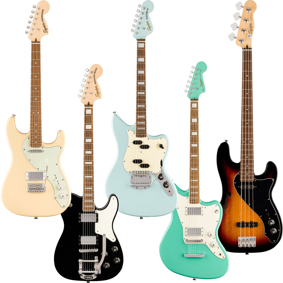 ishibashimusic's tweet photo. Squierから「Paranormalシリーズ」5機種・12モデル発売！
エキセントリックな組み合わせで新たな世界線を創造することでおなじみのこのシリーズに、個性的な5機種が仲間入り。

☑️Stratocaster Deluxe
☑️Troublemaker Telecaster Deluxe Bigsby
☑️Baritone Jazzmaster HH
☑️Electric VI
☑️Precision Bass Thinline SJ

詳細は⬇️
https://t.co/bpNn0w6nQM
