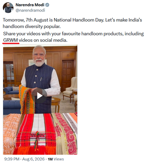mediacrooks's tweet photo. 76 year old GenZ promotes Khadi with lingo like "GRWM".. LOL!.. Although she does have a lot of experience getting ready, putting on makeup on which 13 hours of her day are spent... https://t.co/0bQbGszyHl