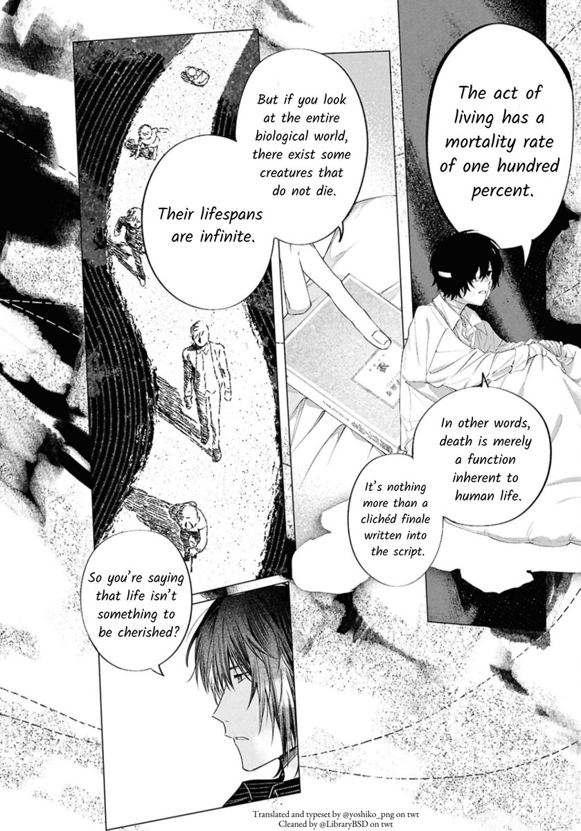 eu_gi_oh's tweet photo. oda doesnt engage nor debate w dazais "reasoning" bc he knows its useless to argue w suicidal ideation, so he responds in a way that doesnt dismiss dazai's reality, and that his suffering is real and valid, but he also gives him a chance to explain himself without judgement https://t.co/OLO9sjLkvy