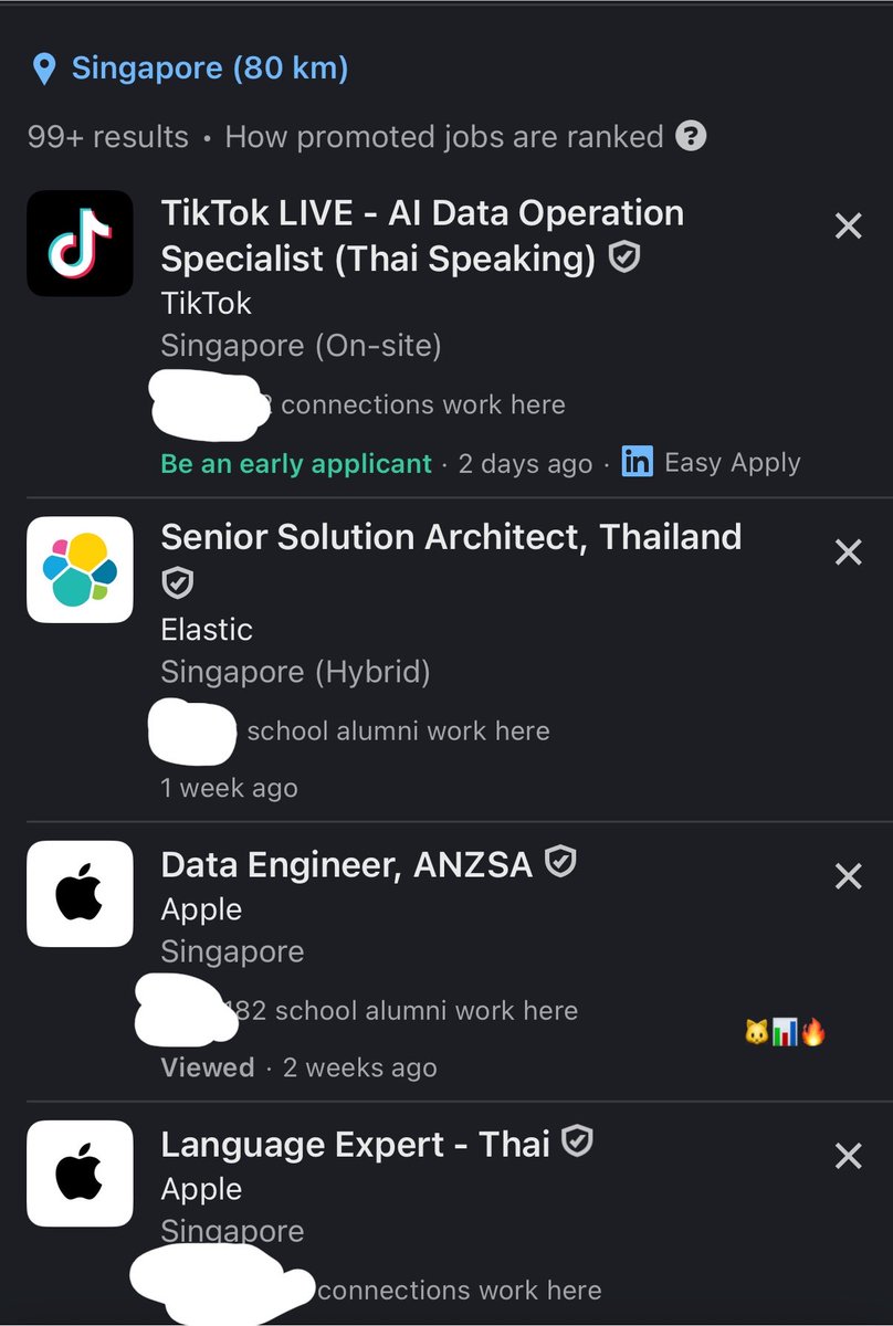 cattodata's tweet photo. [สาระย้ายประเทศ] ของ Singapore ที่เล่าในโพสต์ว่างาน Thai Speaking ค่อนข้างเยอะ เพราะหลาย บ ยังไม่มี HQ ที่ไทย แต่ต้องการคนไทย เลยเปิดตำแหน่งที่ SG และคนสายเทคย้ายไปกันเยอะมาก วันนี้ลองกด Search ใน Linkedin เจอเพียบเลยฮะ ที่เป็น Thai Speaking 🇹🇭 ทั้งสาย Solution Engineer, Solution Architect, AE และอื่น ๆ ลองหาสายงานของตัวเองดู อันนี้มันจะช่วยจับจากที่ match กับใน Linkedin profile ของเรา

ใครสนใจย้ายประเทศลองดูนะฮะ หลายคนที่รู้จักก็ย้ายไปทำที่ SG เยอะมาก จากตำแหน่ง Thai Speaking โอกาสเยอะกว่าไปสมัครอันที่คนทั่วโลกแข่งกันสมัคร 🐱🔥 เพื่อนๆ ที่ได้ไปก็คือ บ มี relocation package ให้พร้อม 
ค่าตั๋วเครื่องบิน จัดการเรื่องวีซ่า ให้ที่พัก 30 วันแรกก่อนไปหาที่พักระยะยาวได้ ขนย้ายของ เป็นต้น 

อันที่เรา search แล้วขึ้นว่ามี connection ถ้าสนิทก็อาจจะลองถาม insight หรือ referral ดูได้ฮะ แล้วแต่ Connection ของแต่ละคน ส่วนใหญ่จะขึ้น Connection ตรงใน Linkedin ที่เรารู้จัก, Work Alumni, School Alumni เป็นต้น 

(ไม่มีส่วนได้ส่วนเสียกับ บ ที่โชว์ในรูปใด ๆ Random search สดๆ จาก Linkedin คับ) 

ส่วนเงินเดือน SG โหดอยู่ และภาษีน้อยกว่าออส 🔥 ตัวอย่าง ผลสำรวจเงินเดือนจาก Robert Half

Data Engineer
S$85,000–175,000/ปี
≈ 183,000–376,000 บาท/เดือน
≈ 2.19–4.52 ล้านบาท/ปี

Data Engineer (Median)
S$120,000/ปี ≈ 258,000 บาท/เดือน

Solutions Architect
S$130,000–175,000/ปี 
≈ 280,000–376,000 บาท/เดือน
≈ 3.36–4.52 ล้านบาท/ปี

Solutions Architect (Median) S$145,000/ปี ≈ 312,000 บาท/เดือน

Data Architect (Median)
S$145,000/ปี
≈ 312,000 บาท/เดือน
≈ 3.74 ล้านบาท/ปี

Enterprise Architect (Median) 
โหดมาก โครตโหด ค่าเฉลี่ยสูงว่าของ Sydney อี้ก 🔥🔥🔥 (Sydney median A$218,000)

S$240,000/ปี
≈ 516,000 บาท/เดือน
≈ 6.20 ล้านบาท/ปี

คำนวณที่ประมาณ 1 SGD = 25.82 บาท
และ Tax SG ค่อนข้างต่ำ ลองคำนวนกันดูฮะ 

#ย้ายประเทศ #singapore #สิงคโปร์ #สาระย้ายประเทศ