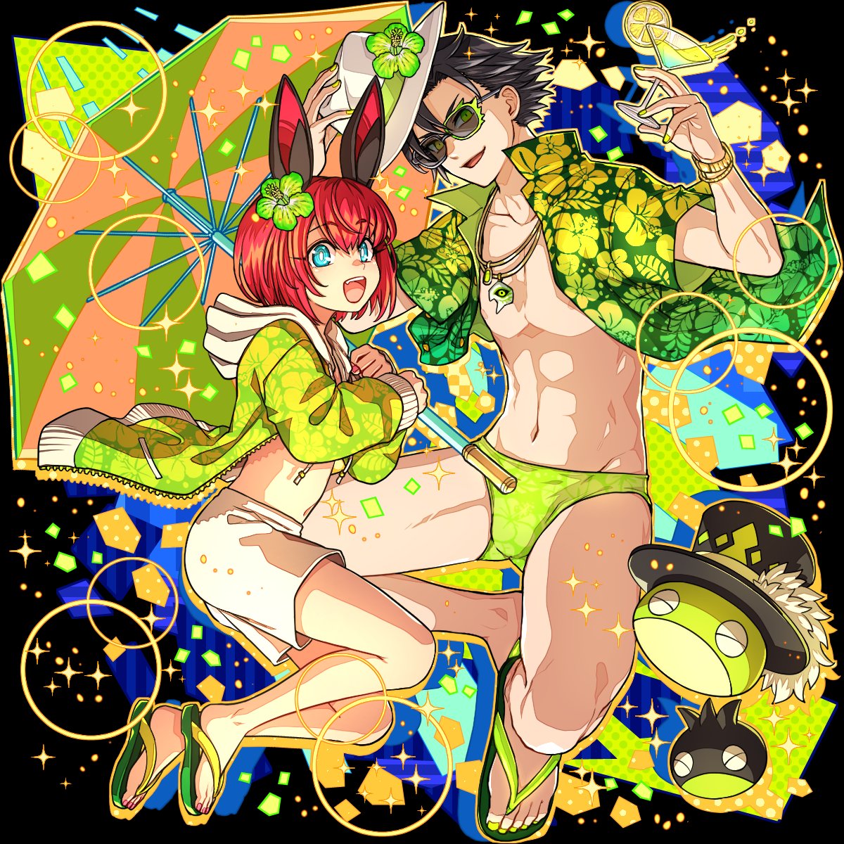 DragonPoker_aso's tweet photo. 【ドラポ覚醒進化情報】本日メンテ後より『ファントム(アロハVer.)』の覚醒進化が解禁！今回はなんと背景にいた、「シンク(アロハVer.)」にも進化可能じゃ！はたしてこの男なんのためにリゾートにもどってきたんじゃろか？なに？ただのヴァカンスじゃと？ワシはそんなこと信じんですぞい！ https://t.co/dOQXTfggYw