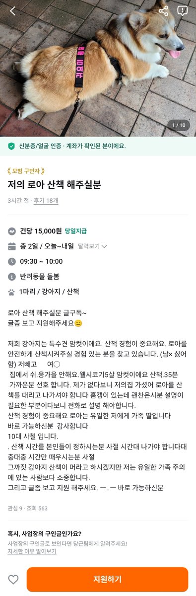 ilsangbilsang's tweet photo. 당근 알바보는데 구인글 진짜 자주 올라오는 개산책알바.. 아저씨 로아를 얼마나 사랑하시는지 감도안옴 후기도 마음조아짐 https://t.co/KoCj7x37Of