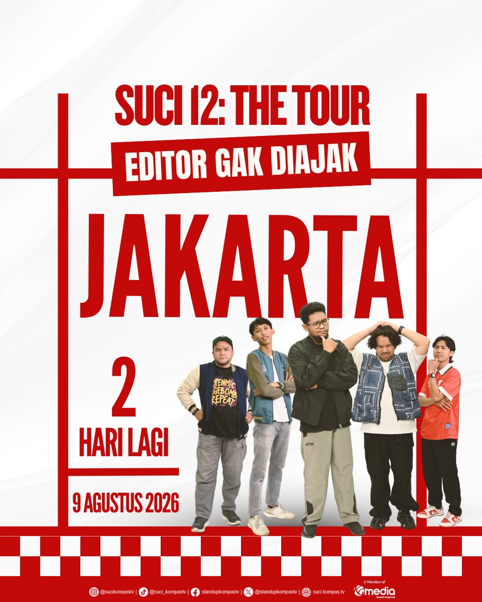 StandUpKompasTV's tweet photo. Gak sabar 2 HARI LAGI ketemu warga dan seru-seruan bareng di SUCI 12: The Tour – Editor Gak Diajak.

Sampai jumpa di Studio 1, Menara Kompas! 🫶

#SUCI12TheTour #SUCI12 #StandUpComedyIndonesia #SUCIKompasTV https://t.co/1ZSsYAKCrc