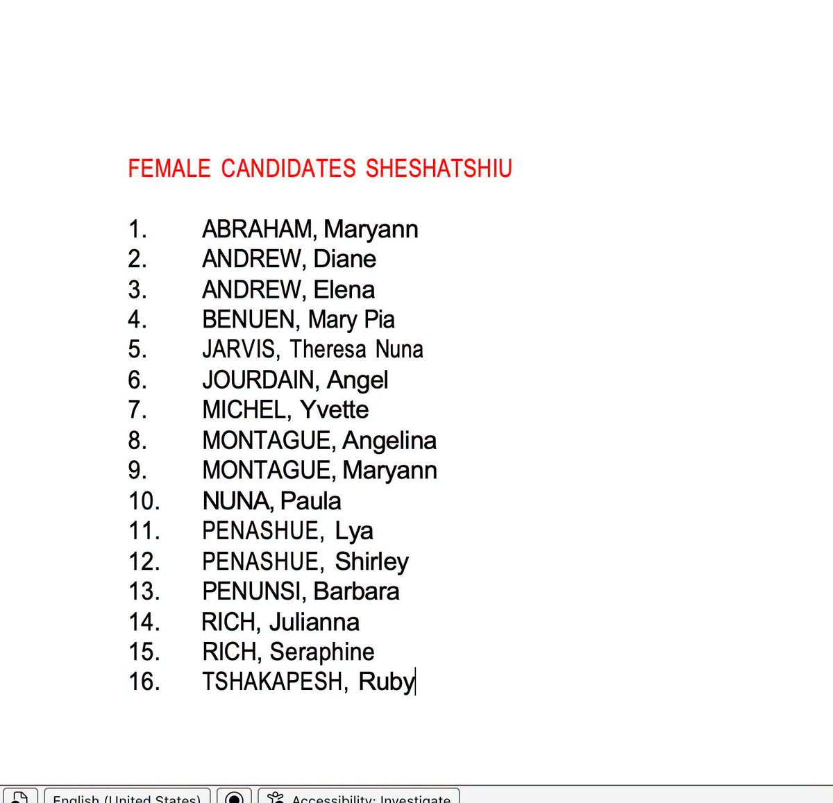 ntesinan's tweet photo. The  Chief Electoral Office for the upcoming Innu Nation has released the  list of candidates for the upcoming election.  More details on voting  will be announced in the coming days. The election will take place in  both communities on August 13th, 14th and 15th, 2026. https://t.co/iZElBZKjDE