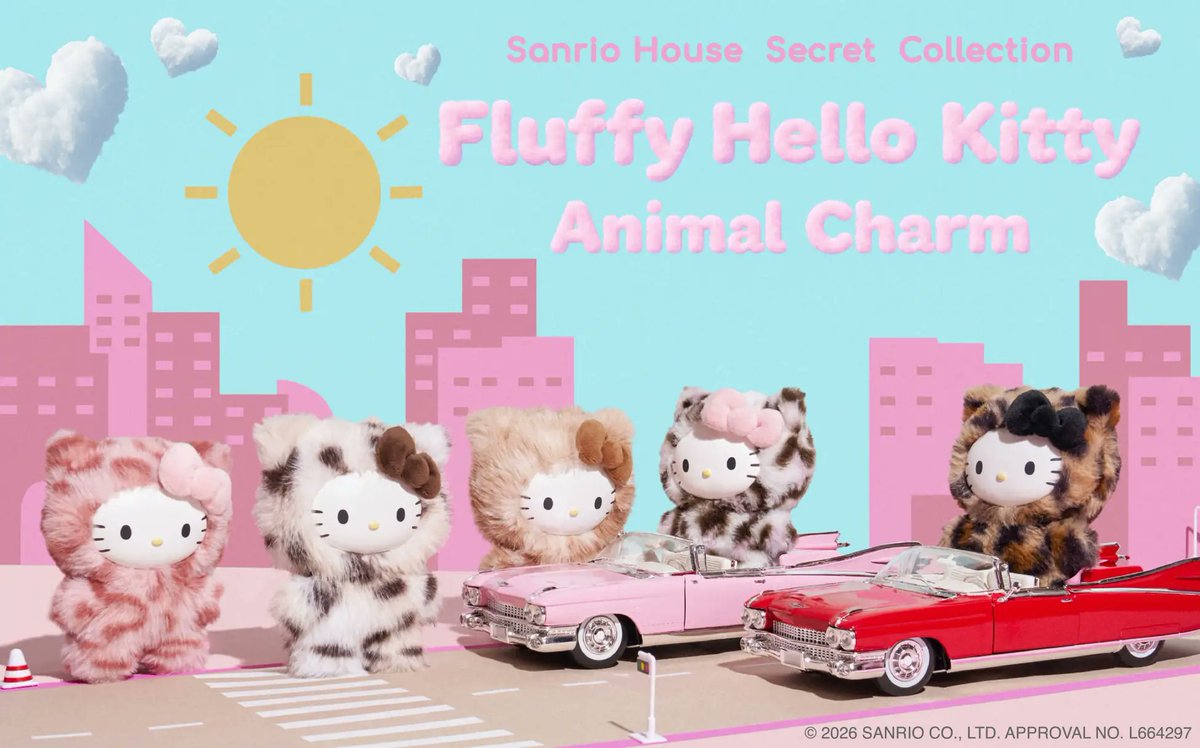 sanrio_oshikatu's tweet photo. ＼⚠️新商品【予告】📣🆕／
sanrio houseよりフラッフィーハローキティチャーム第2弾、8/20(木)～発売開始きたあああああ🥹🎀
第2弾はアニマル柄モチーフで全6種のラインナップ🐆
秋冬に合わせやすい色味でかわいすぎる🥹🩷
また発売日近づいたらお知らせするね📣

🔗サンリオハウス（公式）：https://t.co/mb6PHgM1KR
🔗USAGIONLINE：https://t.co/qTZdN8PDa0
🔗Rakuten Fashion：https://t.co/rDjyoWCo4O

📅発売日：8/20(木)～※オンラインは12時開始
🛒購入：sanrio houseルミネ新宿2店、sanrio houseルクア店、オフィシャルオンラインストア、USAGI ONLINE
※Rakuten Fashionで取り扱いあるかは不明
📝ラインナップ：
フラッフィーハローキティアニマルチャーム　（全6種）…3,850円
※ご購入時はおひとり様１点のみの個数制限を設けておりますのでご注意下さい。
https://t.co/G5HBRlGzRJ

©2026 SANRIO CO., LTD. APPROVAL NO. L664297
#sanriohouse #サンリオハウス #pr