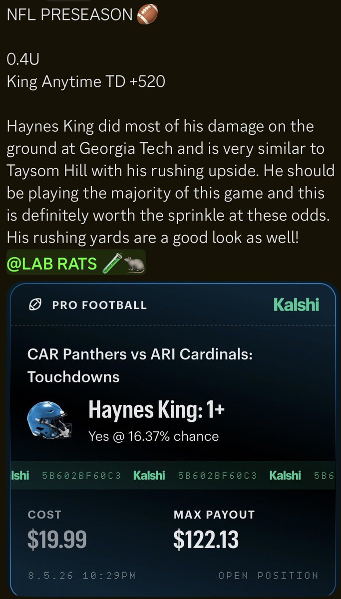 props_lab's tweet photo. We gave this out in vip today +520 CASH ITT NFL IS SO BACK๐๐ฅ
#nfl #nflpicks #nflprops #freepicks
https://t.co/GwQqFHlLpb https://t.co/7X1lTB6I9z