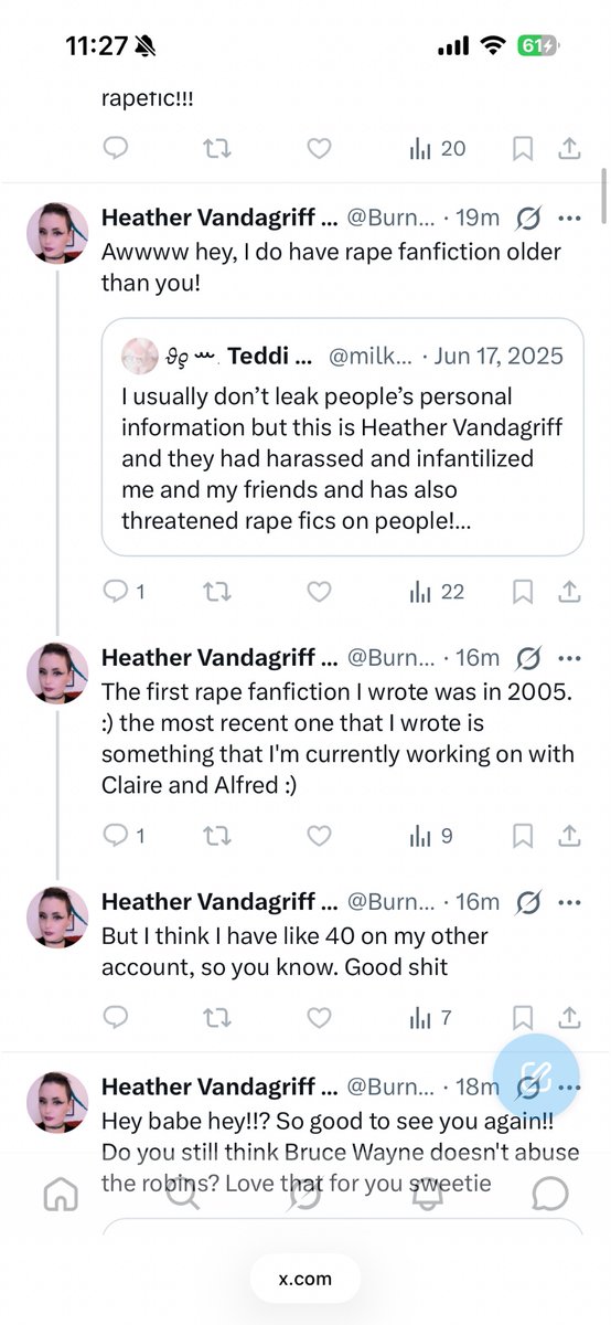 LifeAudio19728's tweet photo. @MonicaDenizen’s good friend, ladies and gentlemen. Someone who enjoys writing about the SA of minors and when confronted, doubles down on their enjoyment of it. https://t.co/nOZxGpxQVD