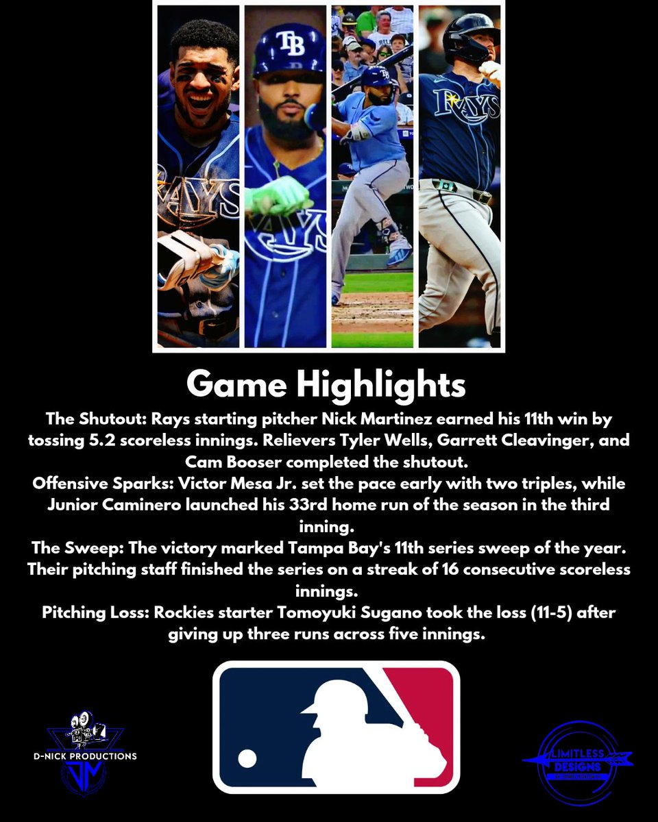 LildarrelN's tweet photo. The Tampa Bay Rays defeated the Colorado Rockies 4-0 on Wednesday, August 5, 2026, at Coors Field to secure a three-game series sweep.
#tampabay #Colorado #baseballislife #sportsbetting #mlbbaseball https://t.co/1X8TzavW0l