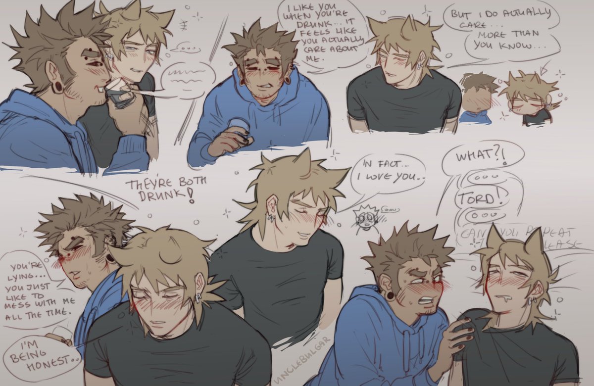 unclebulgar's tweet photo. Hi twittahh, i made this lil comic cause I'm trying to get used to drawing interactions between the characters, i hope that's okay?! Drunk tomtord heh... https://t.co/rxhPOwp4J1