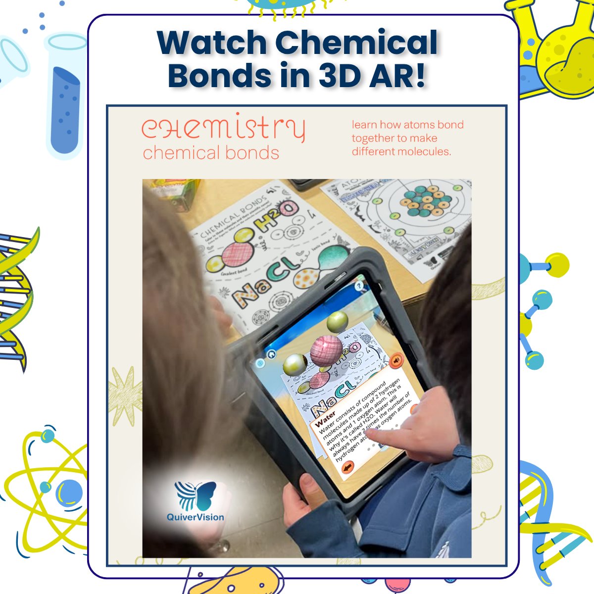 quivervision's tweet photo. Bring chemical bonds to life in Augmented Reality 🧪

Help students interactively explore ionic and covalent bonding as they discover how atoms share or transfer electrons to form molecules and compounds!

Download the coloring sheets here: https://t.co/KnWM8nxSK2 https://t.co/r2gTs5euCo