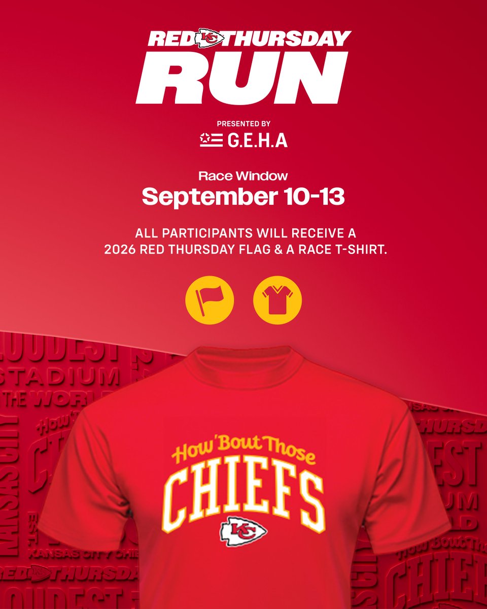 Chiefs's tweet photo. The best way to kick off the 2026 season is here 🏃

Register now for the Virtual Red Thursday Run: https://t.co/r6E4ymjQXE https://t.co/53s72dis1Y