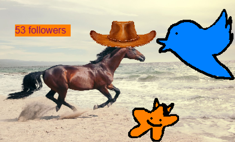 Zeeper27REAL's tweet photo. I have created this piece by finding a majestic horse image and added a big cowboy hat PNG, and have depicted myself as the starfish washed up beside it (I am ok do not worry) as a celebration of my #53followers milestone

Twitter is there because they are the father https://t.co/FcxwfXJlQZ