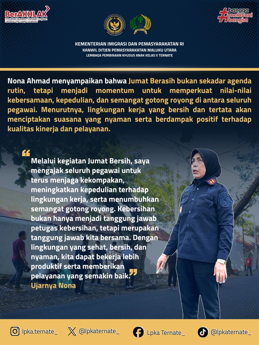 lpkaternate_'s tweet photo. JUMAT BERSIH, KA.LPKA TERNATE AJAK SELURUH PEGAWAI TINGKATKAN KEPEDULIAN, DAN SEMANGAT GOTONG ROYONG CIPTAKAN SUASANA KERJA YANG SEHAT, BERSIH, DAN NYAMAN. 

Baca Selengkapnya di:
https://t.co/FZd7aIfxxF https://t.co/xjJTG5O8AW