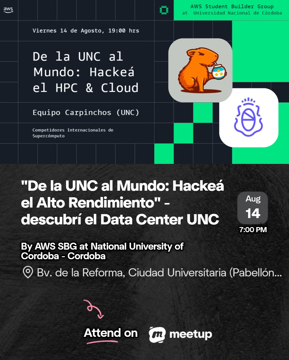 SBG_UNC's tweet photo. ¿Sabías que en la UNC hay computadoras tan potentes que simulan años de ciencia en pocas horas? 🤯🚀

Este viernes 14/08 nos unimos a @teamcarpinchos para hablar de supercómputo, su experiencia en China 🇨🇳 y visitar el Data Center de la UNC por dentro 🔌

Hilo con detalles 👇 https://t.co/8gDJCvY6PM