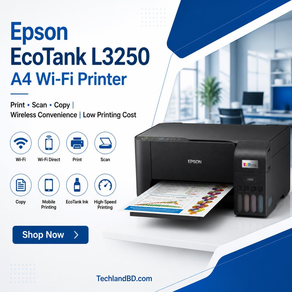 TechLandBD's tweet photo. π¨οΈ Print. Scan. Copy.
The Epson EcoTank L3250 delivers reliable performance with:
β
Wi-Fi & Wi-Fi Direct
β
Print β’ Scan β’ Copy
β
EcoTank Ink System
β
Mobile Printing
β
Official Warranty
π Shop Now:
https://t.co/UHyGy4PHqi
#Epson #EcoTankL3250 #Printer #WiFiPrinter https://t.co/25YrdzdyYG