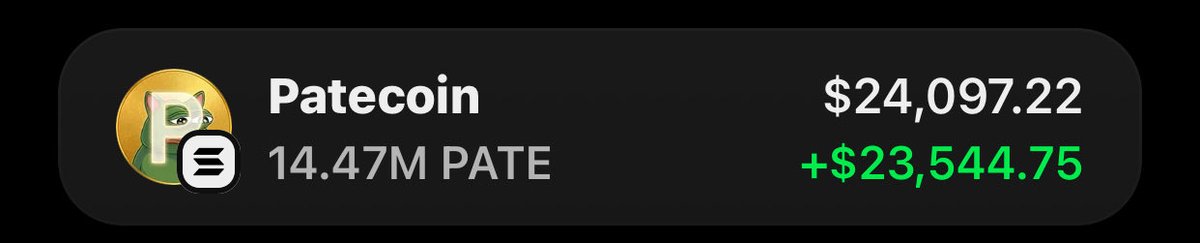 Alphatrader147's tweet photo. $PATE is making waves printing huge profits on my Alpha telegram group 🏆📊🚀

Fams are celebrating 🥳 as usual 
If you’re in my  tg group your copy trade would have been on same profit as I am.

Ca: 7LRo1JRKLaGxYKGJWTyUmA5LduJFown9Xmpo1prJpump https://t.co/TgdIAjPt5S